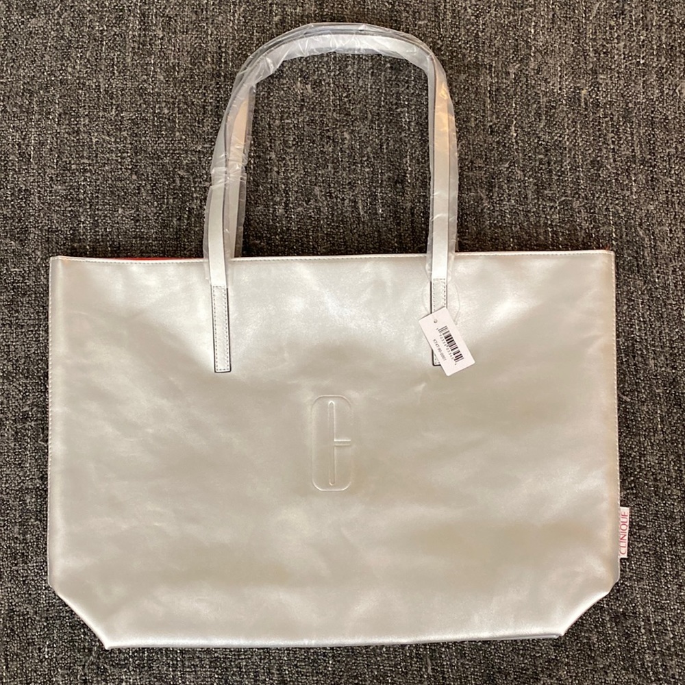 Clinique Bag (tote) - Silver and Red - NWT